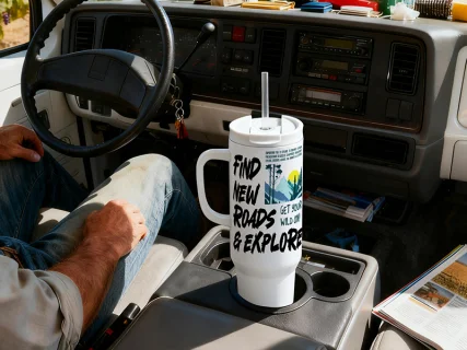 Sublimation 50oz/1500ml Stainless Steel White Travel Tumbler with Lid &amp; Straw(White Handle)