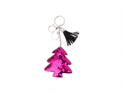 Sublimation Sequin Keychain w/ Tassel and Insert (Purple Red Christmas Tree)