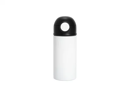 12oz/360ml White Sublimation Kids Stainless Steel Water Bottle with Plastic Straw &amp; Black Cap