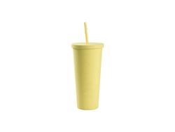 Copo Plástico Dupla Capa 24oz/700ml com Tampa e Canudo (Amarelo, Pintado)
