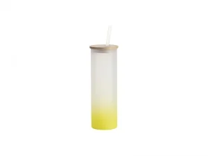 Sublimation Blanks 20oz/600ml Glass Skinny Tumbler w/Straw &amp; Bamboo Lid(Frosted, Gradient Lemon Yellow)