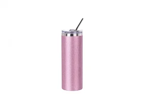 Sublimation 20oz/600ml Glitter Stainless Steel Skinny T Tumbler with Straw &amp; Lid (Pink)