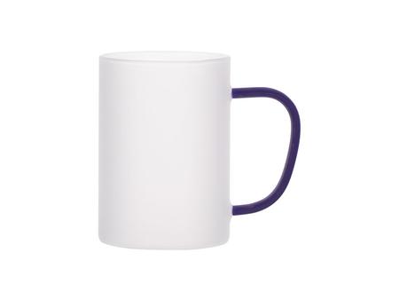 Sublimation 12oz/360ml Glass Mug w/ Dark Blue Handle(Frosted)