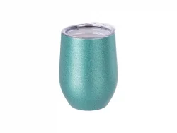 Sublimation 12oz/360ml Stainless Steel Stemless Glitter Cup w/ Lid (Blue)