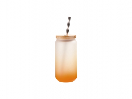 18oz/550ml Sublimation Blanks Glass Can Tumbler Gradient Orange with Bamboo Lid