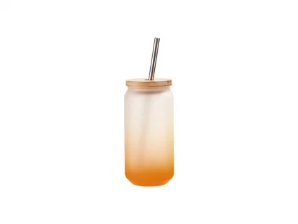 18oz/550ml Sublimation Blanks Glass Can Tumbler Gradient Orange with Bamboo Lid