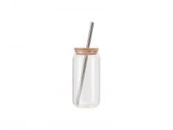 Sublimation Blanks 18oz/550ml Clear Can Glass Mug with bamboo lid &amp; metal straw