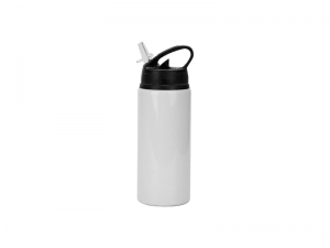 Sublimation Blanks 20oz/600ml White Aluminium Bottle w/ Black Straw Lid