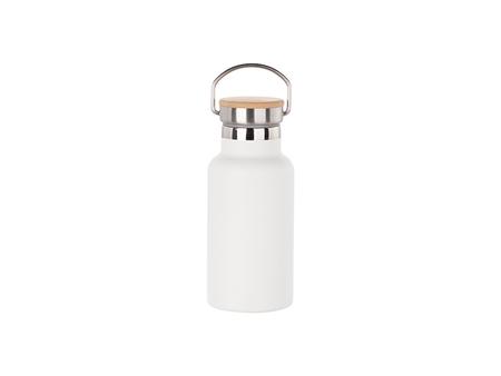 Botella Acero Inoxidable 350ml/12oz Recubierto en Polvo con Tapa Bambú Fácil de Llevar  (Blanco)