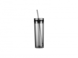 16oz/473ml Double Wall Clear Plastic Skinny Tumbler with Straw &amp; Lid (Gray)