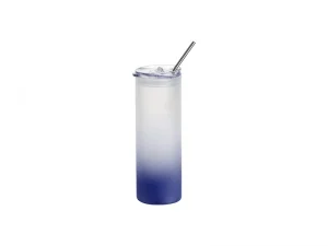 Sublimation Blanks 25oz/750ml Glass Skinny Tumbler with Plastic Straw&amp;Lid (Frosted, Gradient Dark Blue)
