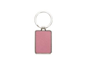 Engraving Blanks Metal Keyring  w/ Engravable Leather (Rect, Pink)