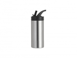 Sublimation Blanks 16oz/480ml Stainless Steel Skinny Tumbler with Black Portable Straw Lid(Silver)