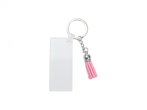Sublimation Blanks Acrylic Keyring W/Pink Tassel (Rectangle, 7*3*0.4cm)