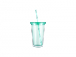 16oz/473ml Double Wall Clear Plastic Tumbler with Straw &amp; Lid (Light Green)