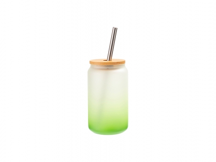 13oz/400ml Sublimation Blanks Glass Can Tumbler with Bamboo Lid Gradient Green