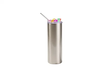 20oz/600ml SS Sublimation Blank Silver Tumbler with Color Fake Crushed Ice Topper Lid