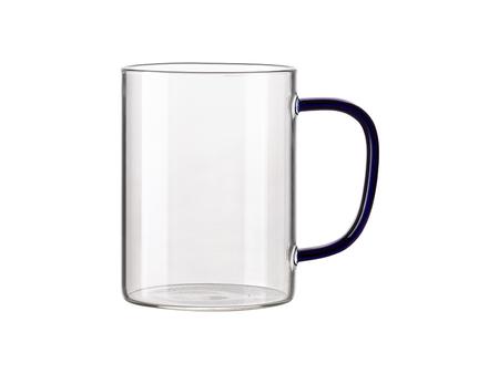 15oz/450ml Glass Mug w/ Dark Blue Handle(Clear)