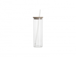 Sublimation Blanks 20oz/600ml Glass Skinny Tumbler w/Straw &amp; Bamboo Lid w/Straw &amp; Bamboo Lid(Clear)