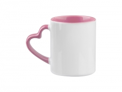 Sublimation 11oz Inner Rim Color Mug with Heart Handle (Pink)
