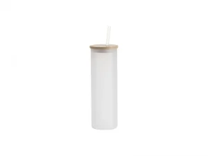 Sublimation Blanks 20oz/600ml Glass Skinny Tumbler w/Straw &amp; Bamboo Lid w/Straw &amp; Bamboo Lid(Frosted)