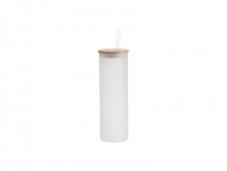 Sublimation Blanks 20oz/600ml Glass Skinny Tumbler w/Straw &amp; Bamboo Lid w/Straw &amp; Bamboo Lid(Frosted)