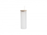 Sublimation Blanks 20oz/600ml Glass Skinny Tumbler w/Straw &amp; Bamboo Lid w/Straw &amp; Bamboo Lid(Frosted)