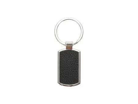 Engraving Blanks Metal Keyring w/ Engravable Leather (RND Corner Rect, Black)