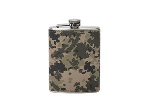 8oz/240ml Engraving Stainless Steel Flask with PU Cover(Camouflage Brown Green)