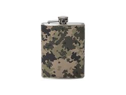 8oz/240ml Engraving Stainless Steel Flask with PU Cover(Camouflage Brown Green)