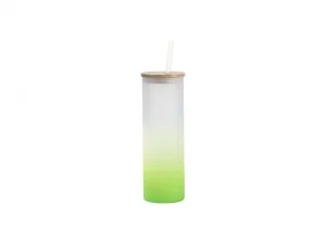 Sublimation Blanks 20oz/600ml Glass Skinny Tumbler w/Straw &amp; Bamboo Lid(Frosted, Gradient Green)