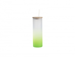 Sublimation Blanks 20oz/600ml Glass Skinny Tumbler w/Straw &amp; Bamboo Lid(Frosted, Gradient Green)