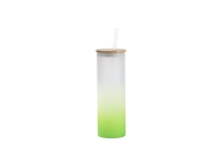 Sublimation Blanks 20oz/600ml Glass Skinny Tumbler w/Straw &amp; Bamboo Lid(Frosted, Gradient Green)