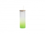 Sublimation Blanks 20oz/600ml Glass Skinny Tumbler w/Straw &amp; Bamboo Lid(Frosted, Gradient Green)