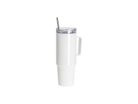 Sublimation Blanks 36oz/1080ml Stainless Steel Handled Travel Tumbler with Lid & Straw(White)