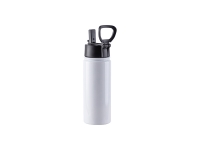 18oz/550ml Sublimation Blank Stainless Steel Water Bottles with Wide Mouth Straw Lid & Rotating Handle (White)