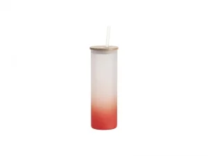 Sublimation Blanks 20oz/600ml Glass Skinny Tumbler w/Straw &amp; Bamboo Lid(Frosted, Gradient Red)
