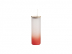Sublimation Blanks 20oz/600ml Glass Skinny Tumbler w/Straw &amp; Bamboo Lid(Frosted, Gradient Red)