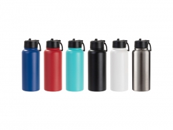 Engraving Blanks 32oz/950ml Powder Coated SS Flask w/ Wide Mouth Straw Lid &amp; Rotating Handle