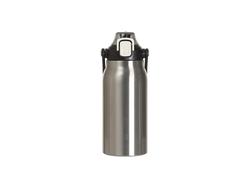 Garrafa Travel Inox 44oz/1300ml com Tampa e Canudo Preto e Alça (Prateado)