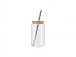 Sublimation Blanks 13oz/400ml Clear Can Glass Mug with bamboo lid &amp; ss straw