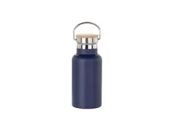 350ml/12oz Portable Bamboo Lid Powder Coated Stainless Steel Bottle (Dark Blue)