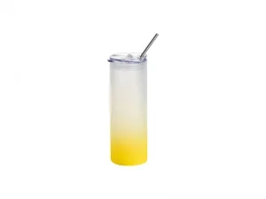 Sublimation Blanks 25oz/750ml Glass Skinny Tumbler with Plastic Straw&amp;Lid (Frosted, Gradient Yellow)