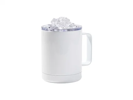 12oz/360ml SS Sublimation Blanks White Coffee Cup with Clear Fake Crushed Ice Topper Lid