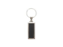 Engraving Blanks Metal Keyring  w/ Engravable Leather (Rect, Double-Sides Black)