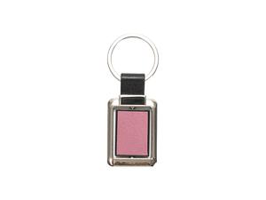 Engraving Blanks Metal Rotatable Keyring  w/ Engravable Leather (Rect, Pink)
