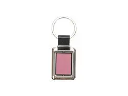 Engraving Blanks Metal Rotatable Keyring  w/ Engravable Leather (Rect, Pink)