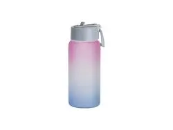 Garrafa Desportiva Vidro Fosco 25oz/750ml Sublimação com Canudo e Tampa Azul (Cor Degradada Rosa e Azul)