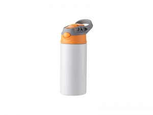 12oz/360ml Kids Water Bottle With Silicon Straw &amp; Gray Handle Lid for Sublimation Printing Blank White