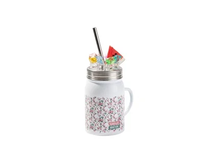 17oz/500ml SS Sublimation Blanks White Mason Jar with Fake Ice &amp; Fruit Topper Lid (Clear, Watermelon)